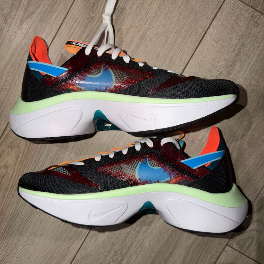 Nike N100 D/MS/X Black Running Shoes with Blue, Red, Orange & Neon Green Accents